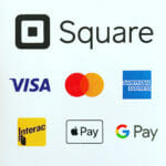 Picture of payments accepted including Interac, Visa, MasterCard, Amex, Apple pay, and Google Pay