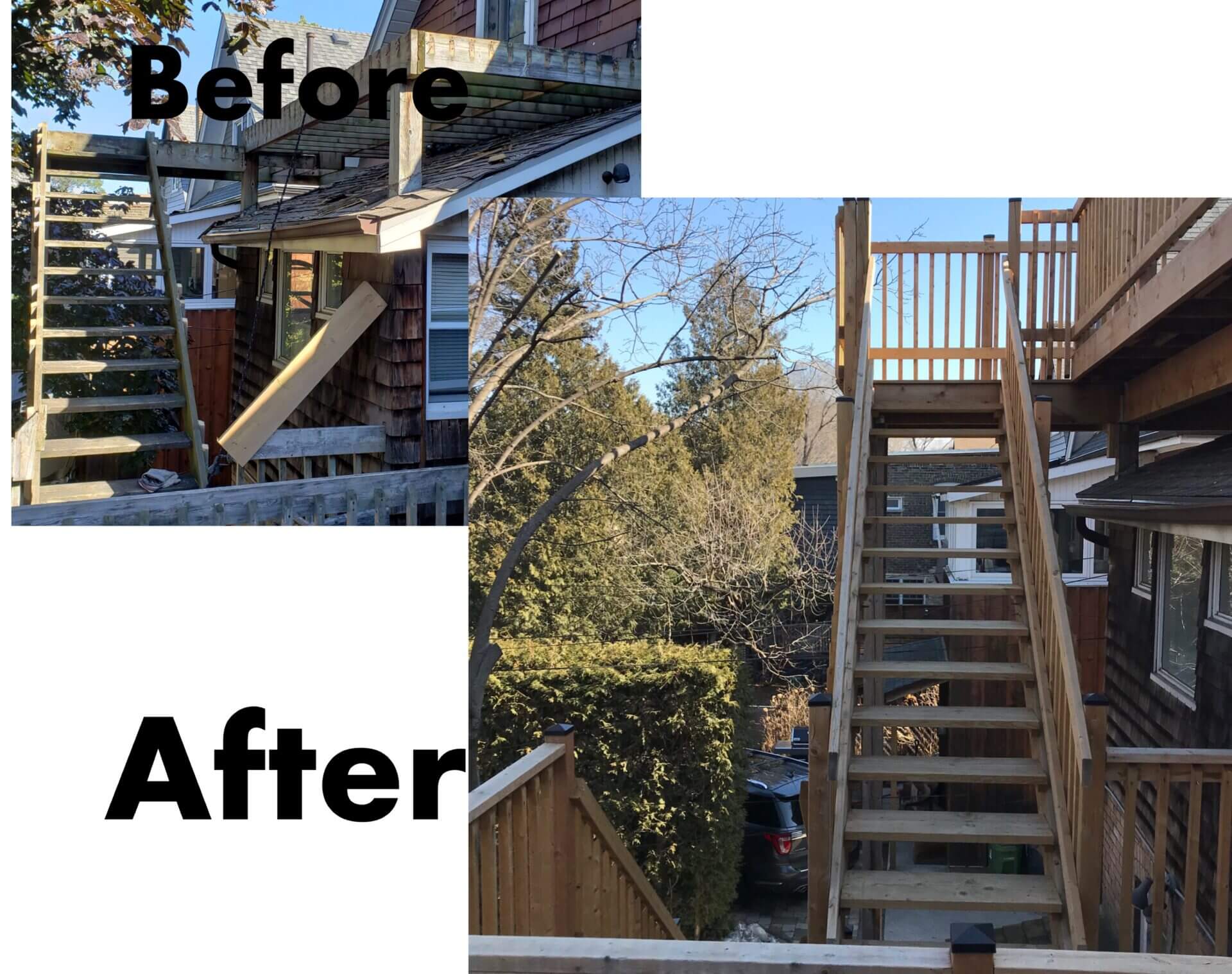 Deck build before and after picture by High Park Handyman