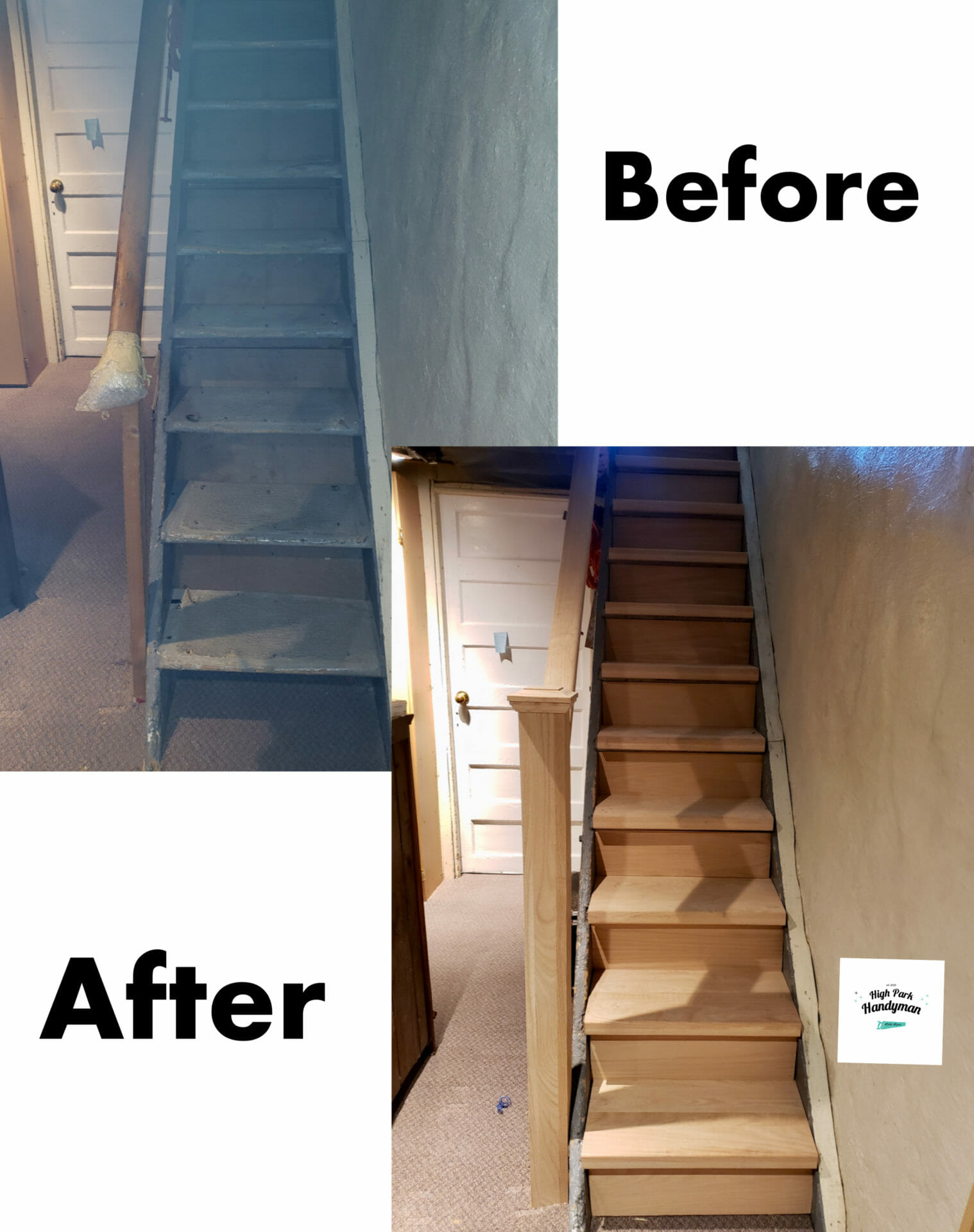 Carpentry before after stair retread pics